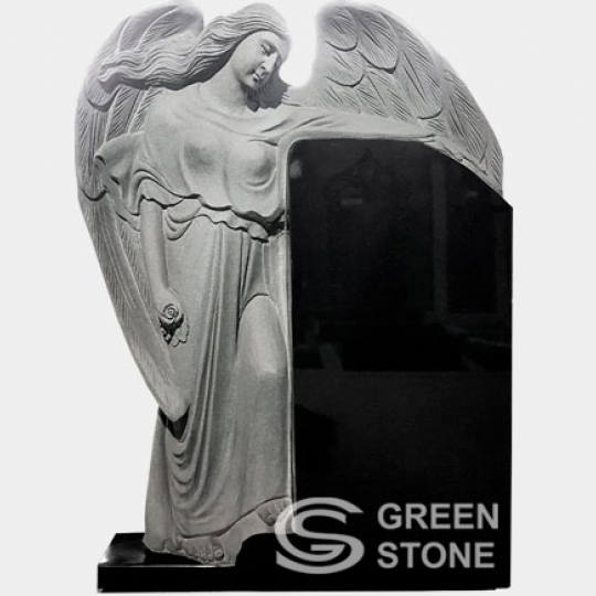 Скульптура Ангела S-3 - Памятник со скульптурным резом ангела выполнен из чёрного гранита. Символическое значение надгробия выражено в образе скорбящего ангела. Чёрный цвет гранита - лучший фон для любого оформления.