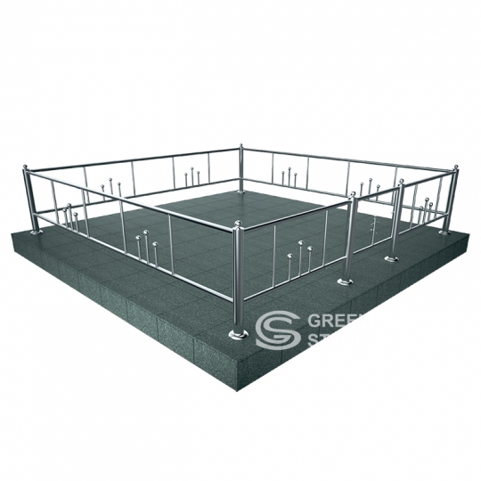 Ограда из нержавейки 04 - Незатейливый рисунок ограды, дополненный простыми элементами, придаёт дизайну ограды лёгкость и воздушность восприятия.