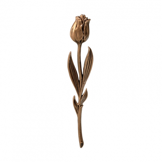 Тюльпан P29539/24 - Бронзовый тюльпан выполнен в виде барельефа, крепится к гранитной поверхности с помощью штырей на обратной стороне изделия. Цветок может быть закреплён как на надгробной плите, так и на стеле. Тюльпан является символом кратковременной красоты. 