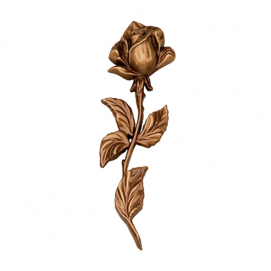 Ветвь розы P29270/18 - Небольшую по размеру изогнутую бронзовую розу можно разместить в любой части надгробия, как на горизонтальной, так и на вертикальной части монумента. Бронзовый цветок сочетается с накладными буквами Каджиатти и с окрашенной под золото гравировкой.