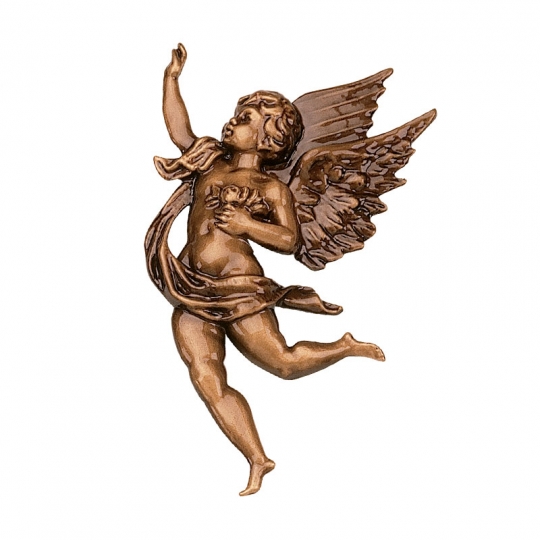 Ангел P31050/17 - Бронзовый ангел с цветком для украшения и наполнения символическим содержанием надгробного комплекса. Декоративный аксессуар гармонично дополнит памятник, оформленный надписями накладными бронзовыми буквами и медальоном в рамке из бронзы.