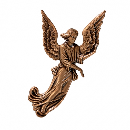 Ангел P31646/20 - Барельеф выполнен в виде ангела. К тыльной стороне изделия привинчиваются штыри, которые помещаются в просверленные в граните отверстия. Расположить ангелочка лучше рядом с медальоном, а разворот выбрать в зависимости от дизайна памятника.