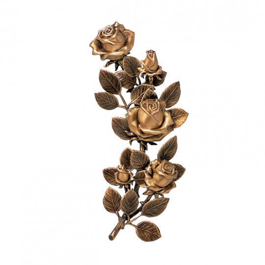 Ветвь розы P29369/30 - Бронзовая роза выглядит очень натуралистично. Отдельные элементы цветка выполнены в полном объёме. Цветок достаточно большой по размеру, потому чаще размещается на надгробной плите. Розу лучше расположить в правом нижнем углу горизонтальной плиты.